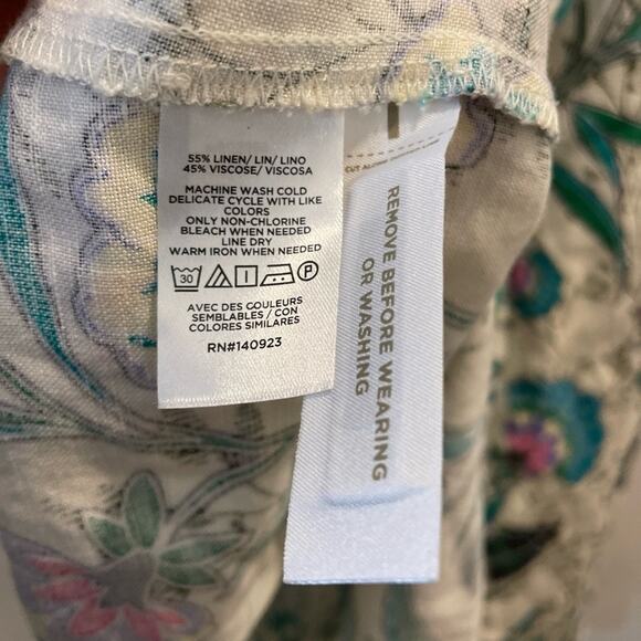 LOFT XXL Linen floral boho midi dress puff sleeve Cottagecore prairie - Picture 9 of 10